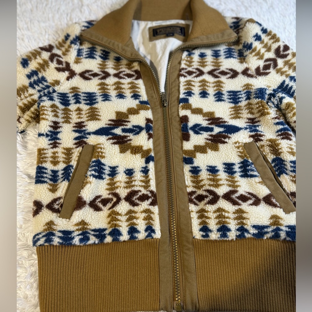 PENDLETON WOMEN'S FOXGLOVE BERBER MIXED PRINT FLEECE BOMBER JACKET